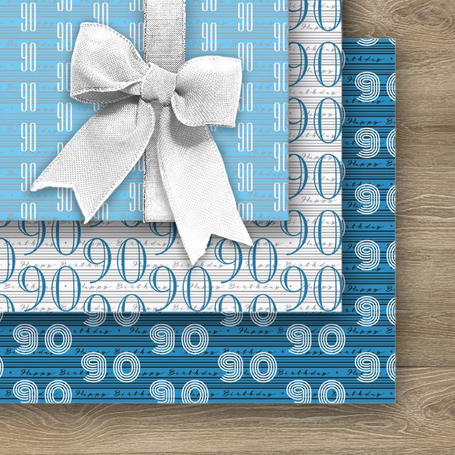 90th Birthday Black White Typography Numbers Wrapping Paper Sheet (Creator Uploaded)