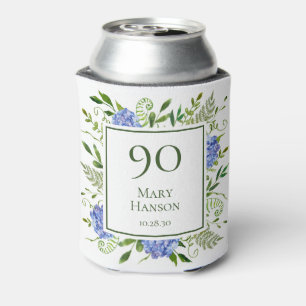 90th Birthday Blue Hydrangeas Can Cooler
