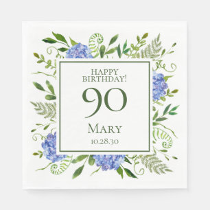 90th Birthday Blue Hydrangeas Napkin