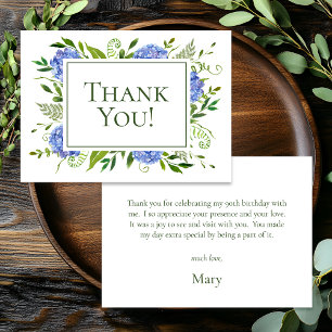 90th Birthday Blue Hydrangeas Thank You Card