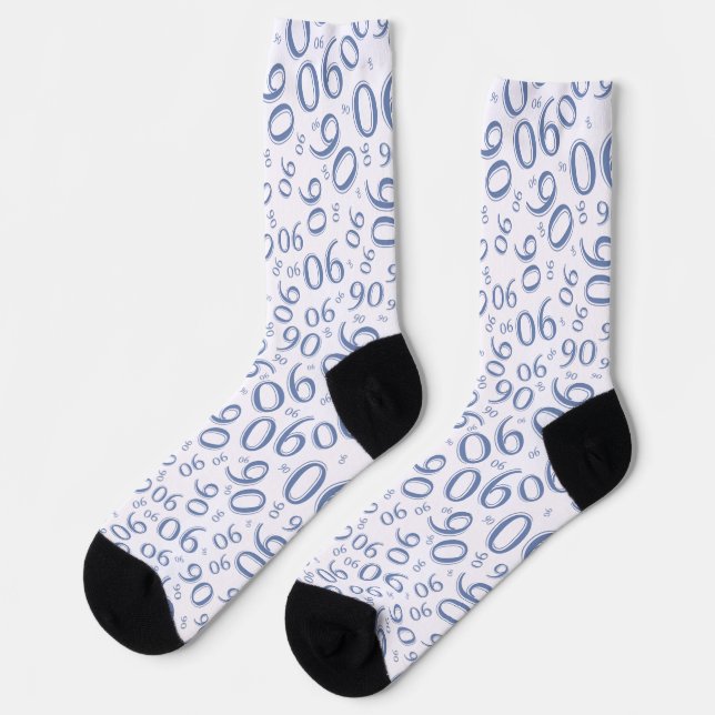 90th Birthday Blue Random Number Pattern 90 Socks (Left)