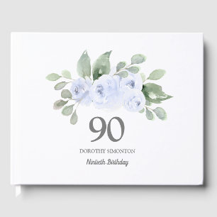 90th Birthday Blue Rose Floral Guest Book