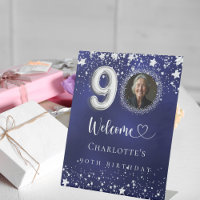 90th Birthday blue silver stars photo welcome