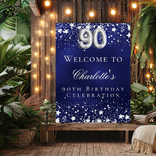 90th Birthday blue silver stars welcome party Poster