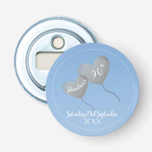 90th birthday blue sky & silver balloon bottle opener