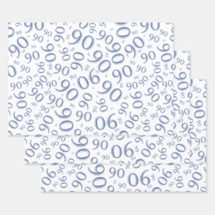 90th Birthday Blue & White Random Number Pattern Wrapping Paper Sheet