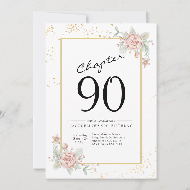 90th Birthday Blush Floral Invitation (Front)