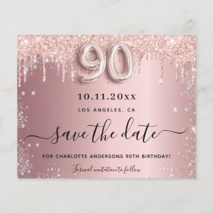 90th birthday blush silver budget save the date flyer