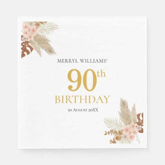 90th birthday boho floral Paper Napkin (Front)