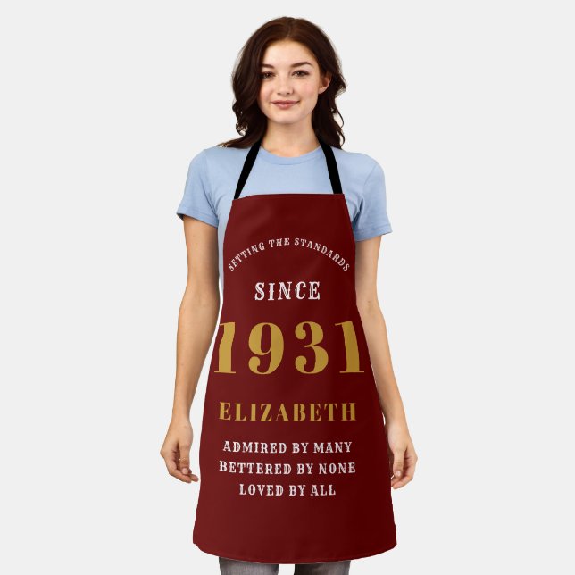 90th Birthday Born 1931 Red Gold Lady's Apron (Worn)