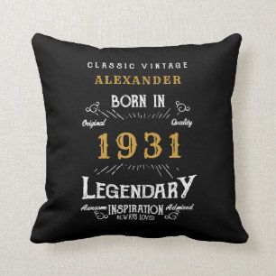 90th Birthday Born 1931 Retro Black Personalised Cushion
