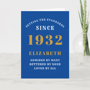 90th Birthday Born 1932 Age Name Blue Gold Card