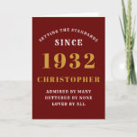 90th Birthday Born 1932 Red Gold Name Year Card<br><div class="desc">For those born in 1932 and celebrating their 90th anniversary we have the ideal greeting card. The red background with a white and gold design is simple and yet elegant. Easily customise the text to the front and the interior of this card using the template provided. Part of the setting...</div>