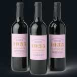 90th Birthday Born 1935 Add Name Pink Grey<br><div class="desc">Personalised Birthday add your name and year sparkling wine label. Edit the name and year with the template provided. A wonderful custom pink birthday party item. More gifts and party supplies available with the "setting standards" design in the store.</div>