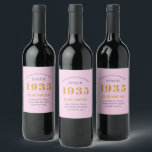 90th Birthday Born 1935 Add Name Pink Grey Wine Label<br><div class="desc">Personalised Birthday add your name and year sparkling wine label. Edit the name and year with the template provided. A wonderful custom pink birthday party item. More gifts and party supplies available with the "setting standards" design in the store.</div>