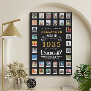 90th Birthday born 1935 Family Photos Collage Faux Canvas Print