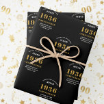 90th Birthday born 1936 Add Name Black Gold Wrapping Paper Sheet<br><div class="desc">A personalized wrapping paper design for that birthday celebration for a special person. Add the name to this vintage retro style black and gold design for a custom birthday gift. Easily edit the name and year with the template provided. A wonderful custom birthday gift. More gifts and party supplies for...</div>