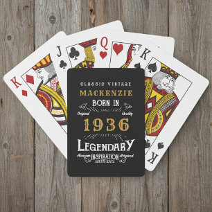 90th Birthday Born 1936 Legend Black Gold Playing Cards