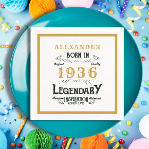 90th Birthday Born 1936 White Gold Legend Napkin
