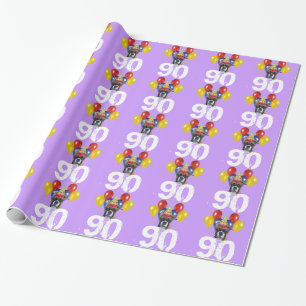 90th Birthday Boxer dog purple gift wrapping paper