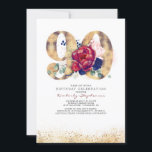90th Birthday Burgundy Red and Navy Blue Invitation<br><div class="desc">Gold Glitters 90th Birthday Invitation</div>