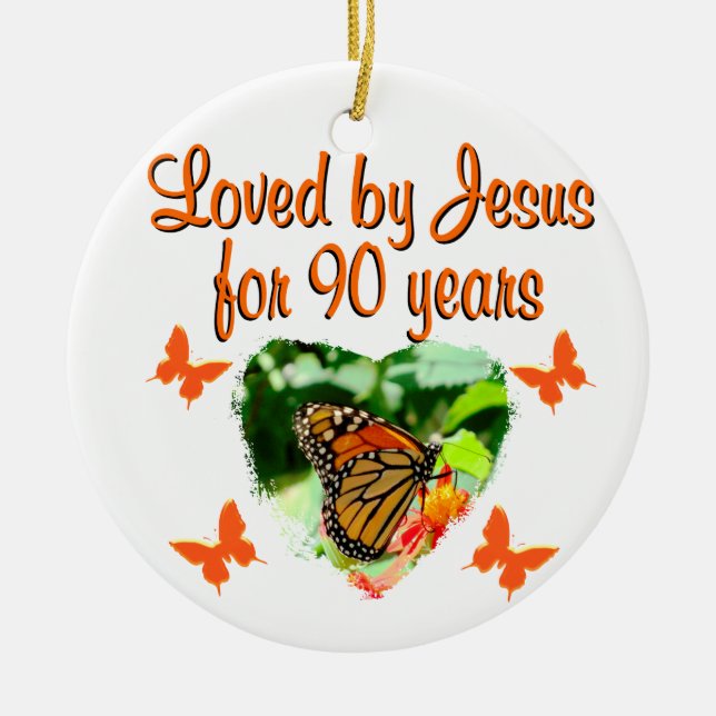 90TH BIRTHDAY BUTTERFLY CERAMIC TREE DECORATION (Front)