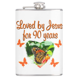 90TH BIRTHDAY BUTTERFLY HIP FLASK