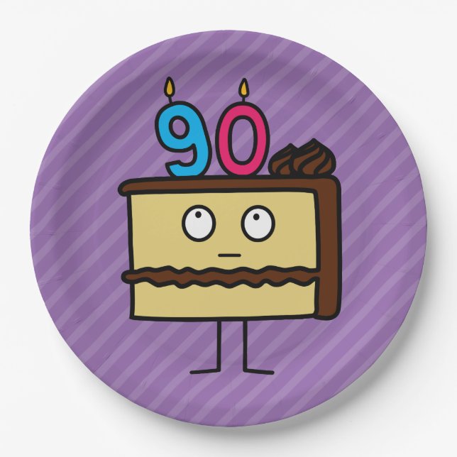 90th Birthday Cake with Candles Paper Plate (Front)