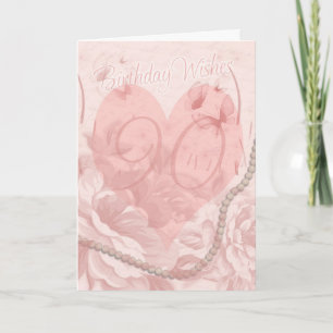 90th Birthday Card, Pink Floral, Heart With Butter Card