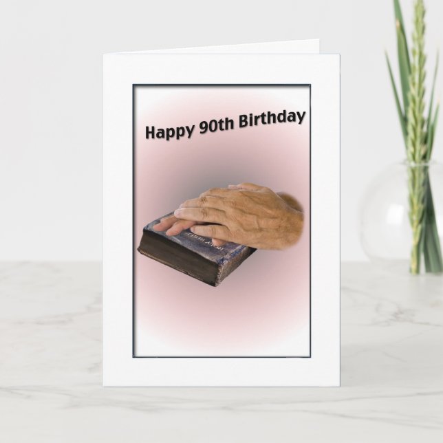 90th Birthday Card with Aged Hands and Bible (Front)