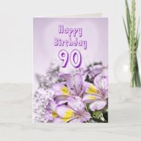 90th Birthday card with alstromeria lily flowers
