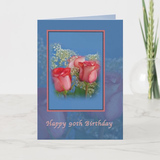 90th Birthday Card with Red Roses (Front)