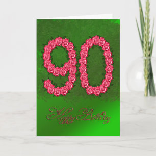 90th birthday card with roses and leaves