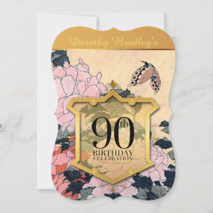 90th Birthday Celebration Butterfly Peonies Invite