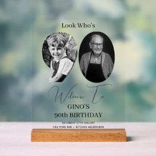 90th Birthday Celebration Custom Photo Monogram Acrylic Sign