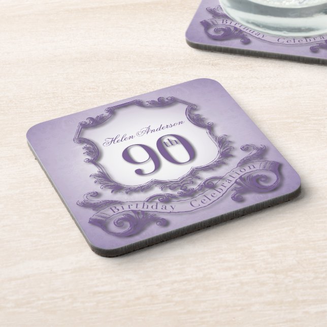 90th Birthday Celebration Personalised Coaster (Left Side)