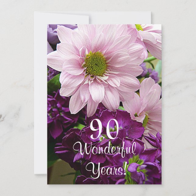 90th Birthday Celebration/Pink Daisy Bouquet Invitation (Front)