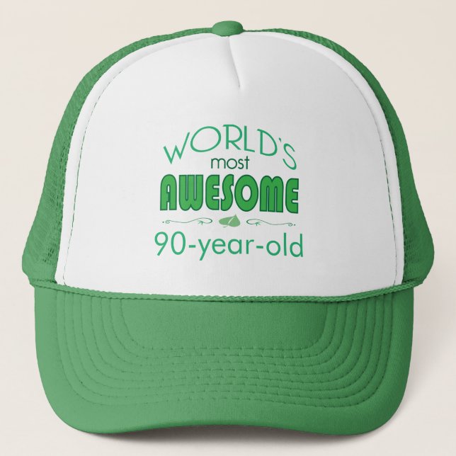 90th Birthday Celebration World's Best in Green Trucker Hat (Front)