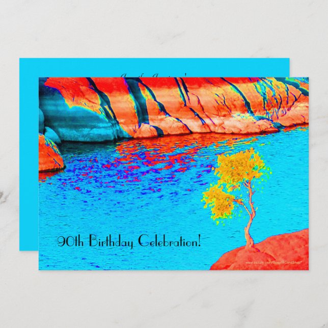 90th Birthday Celebration Yellow Tree, Colourful Invitation (Front/Back)