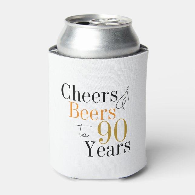 90th Birthday Cheers and Beers Minimal Party Favou Can Cooler (Can Front)