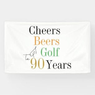 90th Birthday Cheers Beers Golf Minimal Party Banner