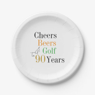 90th Birthday Cheers Beers Golf Party Paper Plate