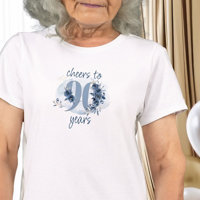 90th Birthday Cheers to 90 Years Floral Number T-Shirt (90th Birthday T-Shirt from my Floral Number Birthday Party Collection)