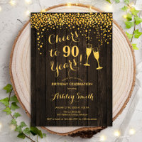 90th Birthday - Cheers To 90 Years Gold Wood