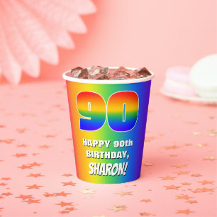 90th Birthday: Colourful, Fun Rainbow Pattern # 90 Paper Cups