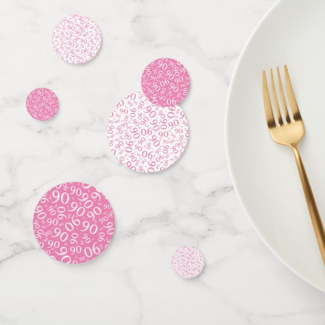 90th Birthday Cool Number Pattern Pink and White Confetti (Group)