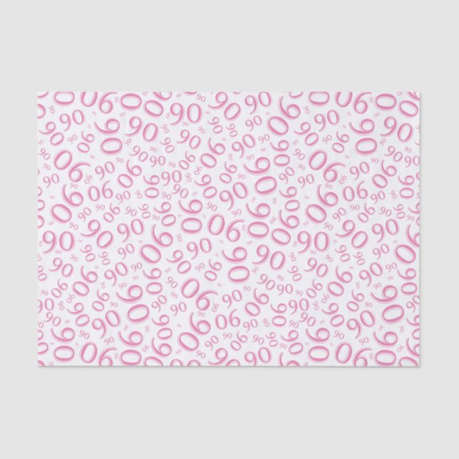 90th Birthday Cool Number Pattern Pink and White Tissue Paper (Front)