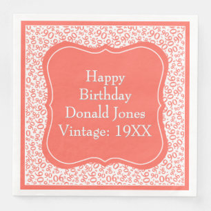 90th Birthday Coral/White Bracket Number Pattern Napkin