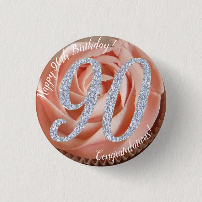 90th Birthday Cupcake 3 Cm Round Badge (Front)