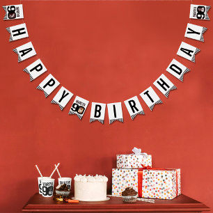 90th Birthday custom photo black white Bunting